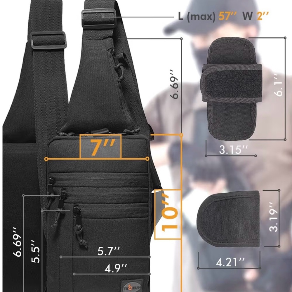 Black Tactical Compact Sling Bag | Concealed Carry - Picture 2 of 7